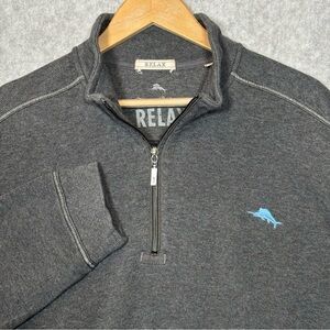 Tommy Bahama Relax 1/4 Quarter Zip Pullover Knit Sweater-Gray-Men Size 2XL